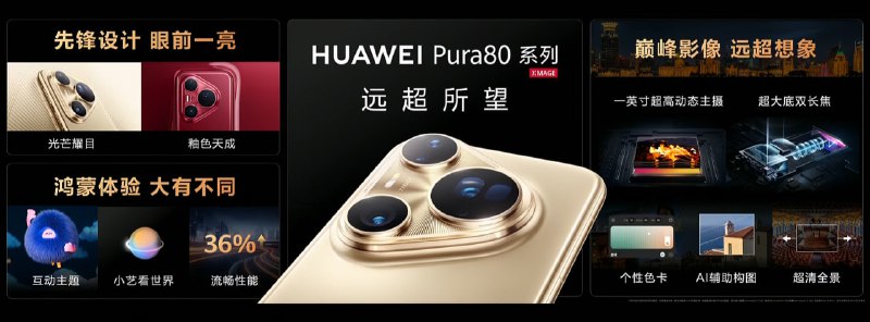 📱 华为 Pura 80 Pro 起售价6499元Pro、Pro+、Ultra均为1英寸传感器但动态范围不同，其中Pura80 Ultra双光学焦段共用一个大底，实现一镜双目