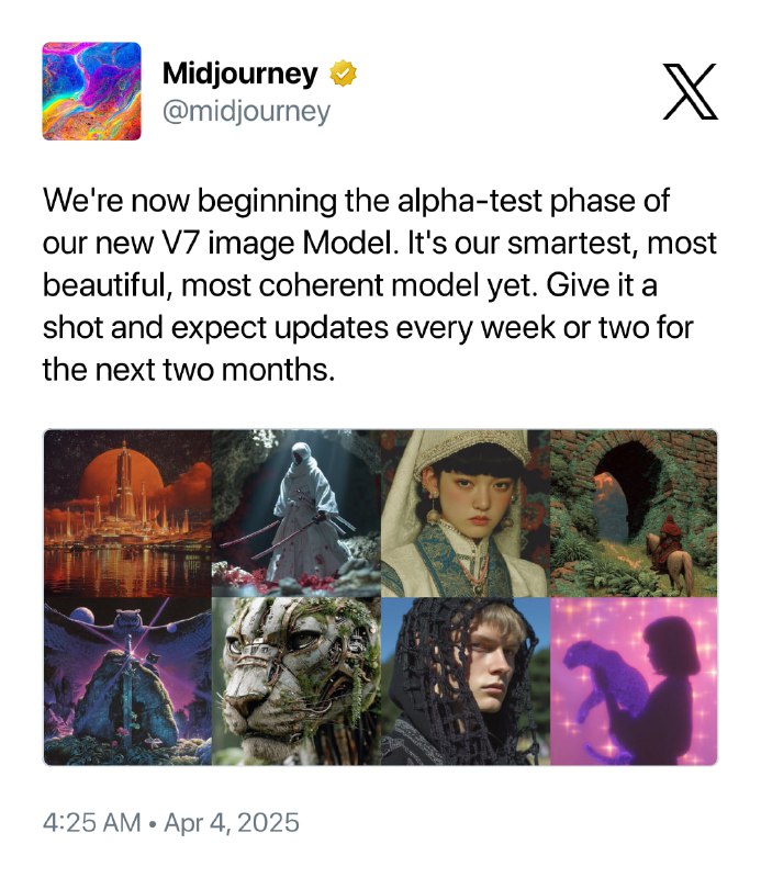 Midjourney发布V7模型：架构全面革新 文本理解显著提升Midjourney 于今日启动V7模型Alpha测试，该全新架构模型显著提升文本与图像提示理解能力，画质及人体、手部纹理细节均有增强