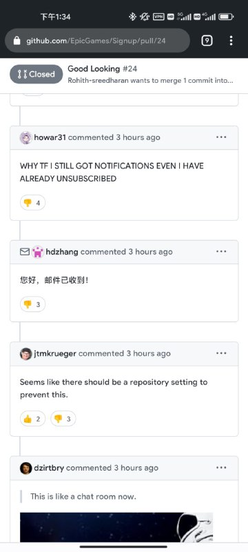 Github 的 EpicGames Team，有人发了个PR，@了组织里所有40万人