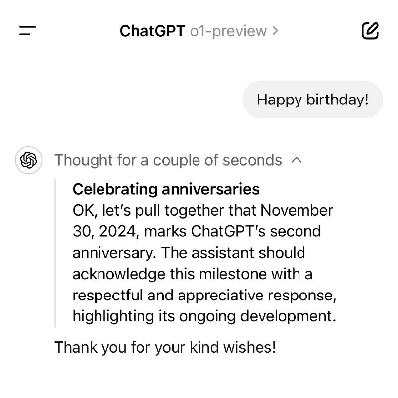 ChatGPT 二周年纪念今天是ChatGPT其发布两周年纪念日!TestingCatalog📮投稿分享  ☘️频道  🌸聊天