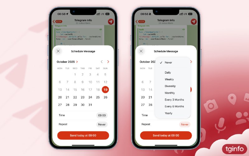  Telegram iOS测试版新增定期重复发送消息功能Telegram iOS 12.2.0 Beta版本推出定期重复发送消息功能
