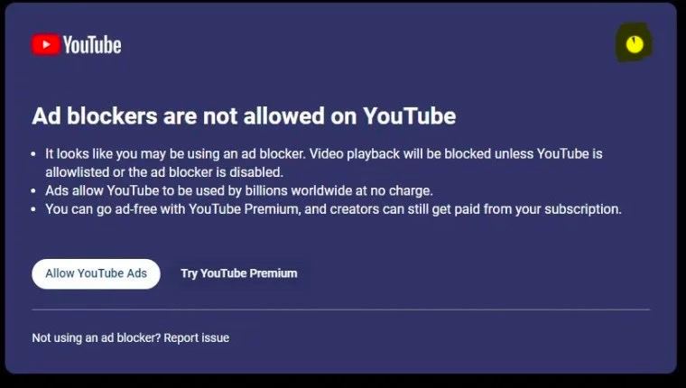 YouTube 应对广告拦截器，恐再升级！据《Neowin》报道，YouTube鼓励更多用户订阅YouTube Premium会员，可享受零广告的观影体验，而现在官方也针对免费用户开启侦测模式，只要发现使用「挡广告外挂（Ad blockers，也称广告拦截器）」，就会跳出警告视窗，要求需关掉外挂观看广告，或升级成YouTube Premium会员，才能继续观看影片