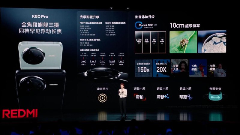 红米K80 系列发布，标准版起售价2499元，Pro版3699元REDMI K80 系列配备骁龙 8 Gen3 处理器，搭载 2K 新国屏，全亮度 DC 调光，支持超声波指纹解锁，IP68 防水、双环路 3D 冰封散热，配备光影猎人 800 主摄，小米星辰通信，电池 6550mAh
