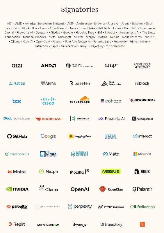 Google, AMD, Cloudflare 等也正式签署开放权重和美国人工智能领导力公开信Google, AMD, 与 Cloudflare 等企业也正式加入公开信的签署方名单，完成签署