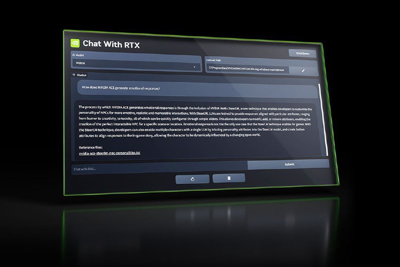 Nvidia发布可以在PC上本地运行的AI聊天机器人Chat with RTXNvidia 今天发布了Chat with RTX的早期版本，这是一款演示应用程序，可让您在 PC 上运行个人 AI 聊天机器人