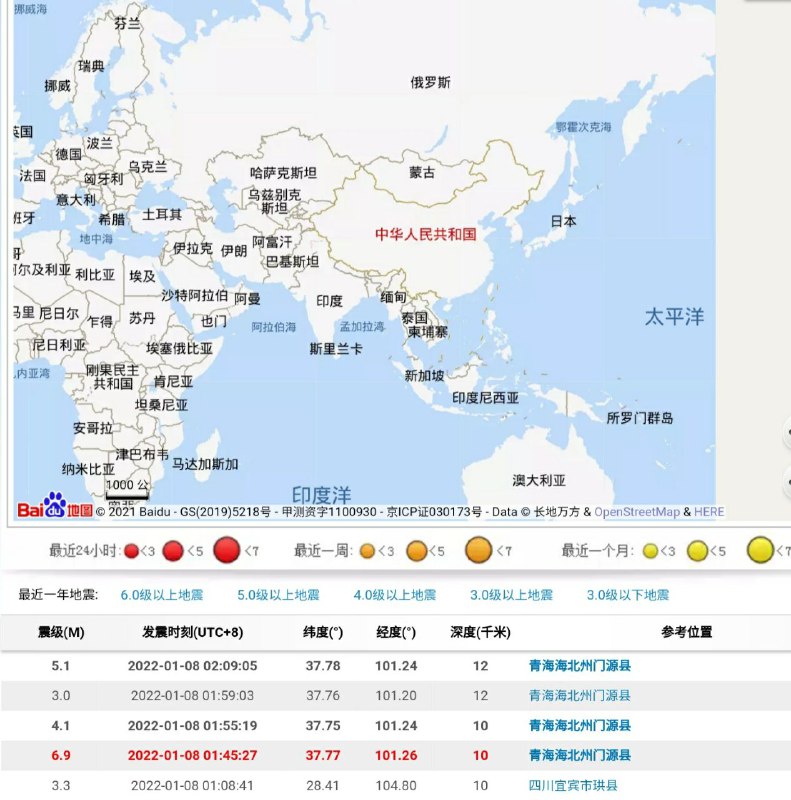 中国地震台网：青海海北州门源县发生最高6.9级地震（在西北的我给晃醒了）
