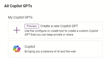 微软开始推送 Copilot GPT 定制（预览版）功能微软在宣布 Copilot Pro 时承诺：“Copilot Pro 用户可以定制属于自己的 Copilot GPT