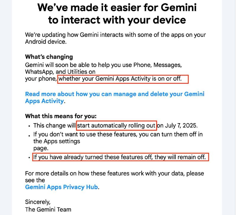  Android默认允许Gemini访问第三方应用，用户需主动设置阻止从本周一开始，谷歌在Android设备上推行更新，允许其Gemini AI自动访问第三方应用（如WhatsApp），即使用户此前曾关闭相关权限
