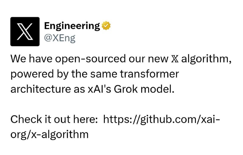 X 平台正式开源推荐算法X平台的推荐算法已在Github上开源，从相对传统的特征工程与中小规模神经网络，升级为由 Grok 大模型统一驱动