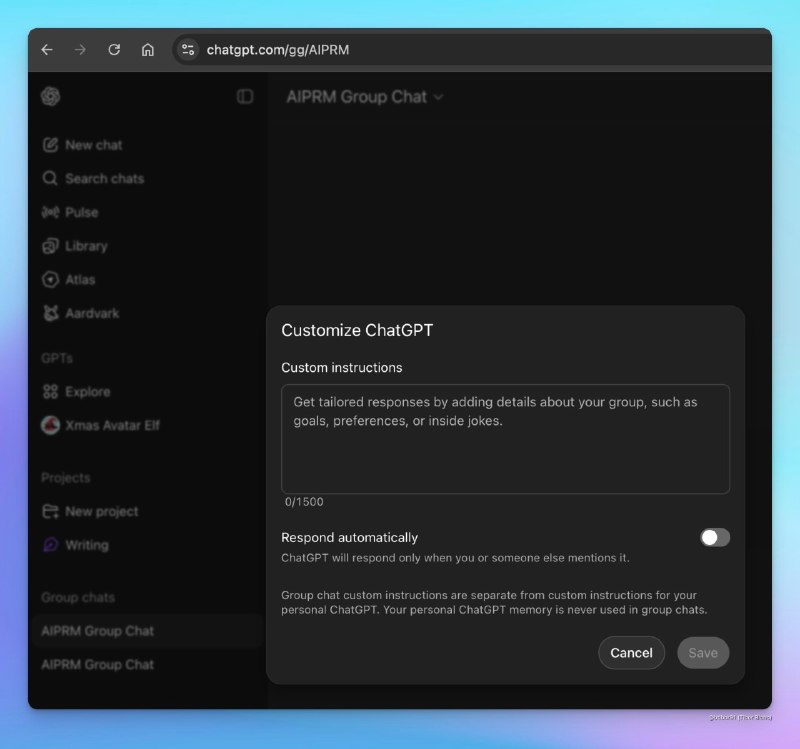  OpenAI 测试 ChatGPT “群聊”功能OpenAI正测试ChatGPT的群聊与私信功能，用户可通过网页端的“开始群聊”按钮生成邀请链接加入群聊，并查看历史消息