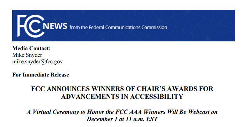 iOS 14 获得美国 FCC 无障碍技术进步奖美国 FCC 第 11 届无障碍技术进步主席奖已经公布，盲人无障碍药房服务、COVID ASL 热线以及苹果 iOS 14 获奖