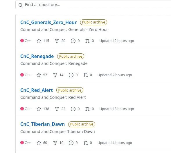 EA 开源包括红警在内的四款《命令与征服》经典游戏今天，EA 在 GitHub 上开源了四款经典的《命令与征服》系列游戏，包括备受喜爱的《命令与征服：红色警戒》