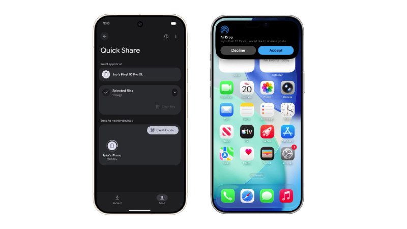 Google 独立实现 Quick Share 与 AirDrop 互通Google宣布Android的Quick Share已可与Apple AirDrop互通，Apple未参与相关开发