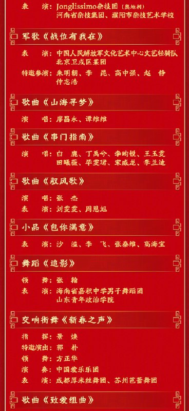 中央广播电视总台 2026 年春晚节目单春晚🍀在花频道  🍵茶馆聊天  📮投稿中央广播电视总台 2026 年春晚节目单春晚🍀在花频道  🍵茶馆聊天  📮投稿