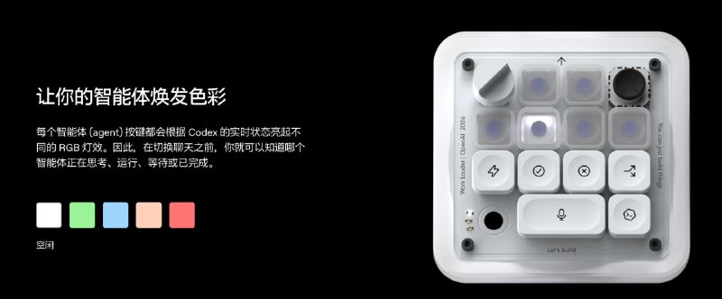  OpenAI 发售 Codex Micro 智能体键盘，配备 13 个机械按钮OpenAI 与 Work Louder 联名推出 Codex Micro 实体控制器，售价 230 美元