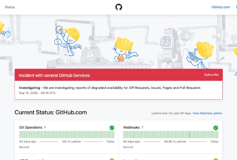 GitHub 发生故障，Issues 、Pages 、Pull Requests 受到影响GitHub Status17:36更新：官方发现协作平台数据库复制延迟致系统错误率上升