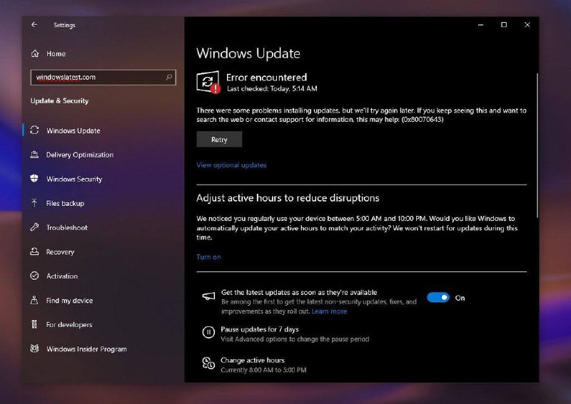 微软承认 Windows Update 出错：Windows 10 安装 3 月更新后再推送去年 10 月更新微软近日面向 Windows 10 系统推送了 KB5001716 更新，部分用户反馈，Windows 10 设备安装 KB5001716 之后，出现了 0x80070643 故障