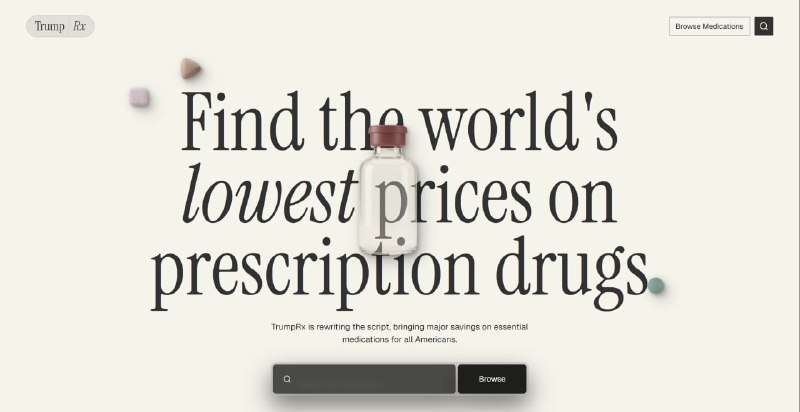 特朗普宣布上线 TrumpRx 处方药折扣网站美国总统特朗普于 2 月 5 日宣布处方药折扣网站 TrumpRx.gov 正式上线，旨在为无保险消费者提供折扣