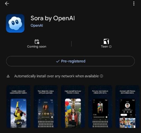 OpenAI视频生成应用Sora开启 安卓预注册，仅限美加用户OpenAI在推出Sora 2视频生成模型后，其独立应用Sora现已在Google Play商店开启预注册，但目前仅限美国和加拿大用户